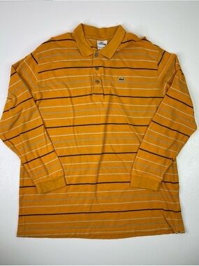 Lacoste Vintage Long Sleeve Striped Cotton Piqué Polo Shirt Size 10 (3XL)